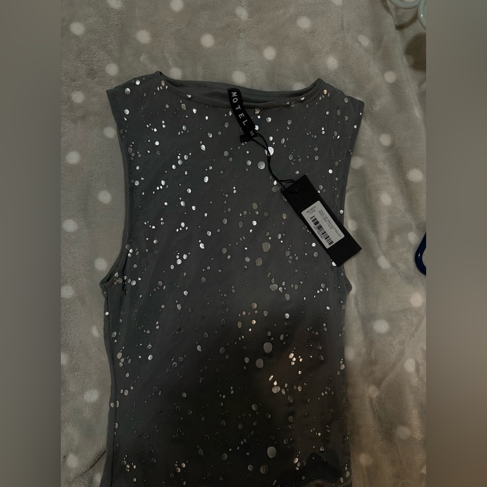 MOTEL Gray and Metallic Tank